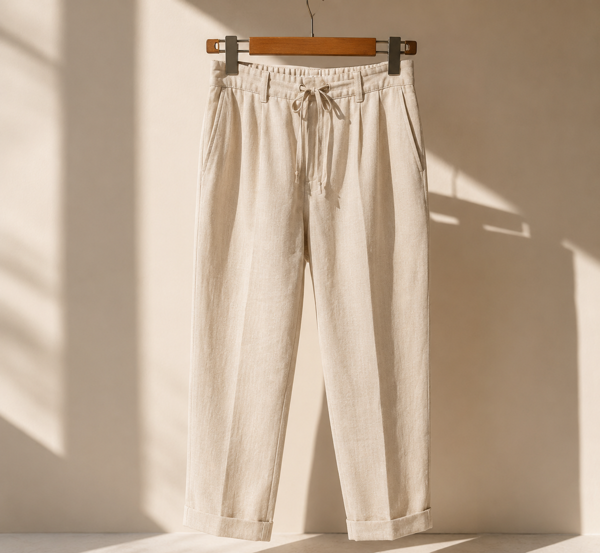 Men's relaxed fit beige linen trousers - Rivaro Pants Collection