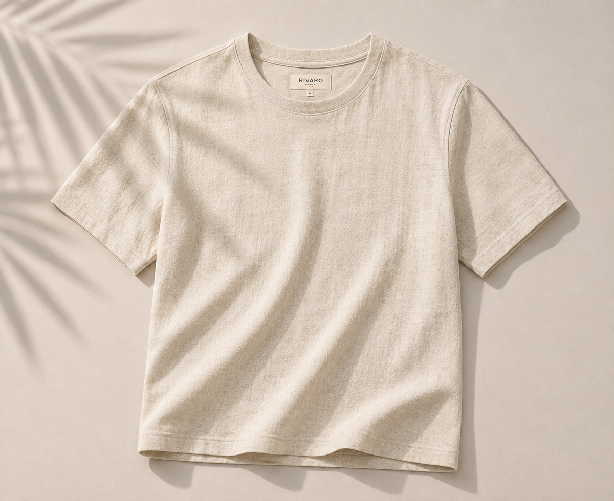Men's lightweight beige summer knitwear t-shirt - Rivaro Knitwear Collection